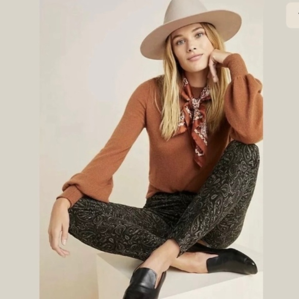 AG for Anthropologie Stevie Velvet High-Rise Skinny‎ Ankle Pants Brown Size 32R